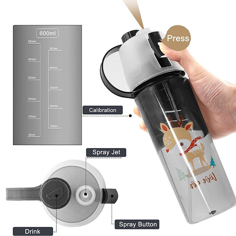 600ML Water Bottle With Straw Kids Drink Spray Cup Sports Mist Spray Cool Down