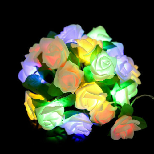 20 LED Rose Flower Lights String Fairy Wedding Christmas Party Garden Decor Lamp - Picture 10 of 10