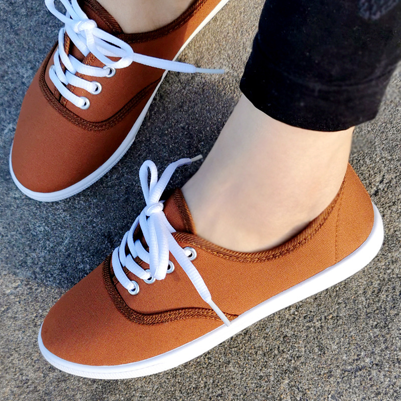 Womens Canvas Adults Ladies Lace Up Shoes Flat Casual Lightweight TRAINERS SIZE