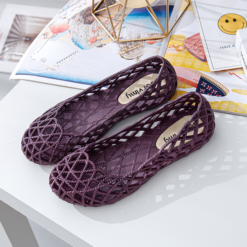 Summer Women Ladies Jelly Shoes Slip On Hollow Out Crystal Beach Flats Sandals - Picture 21 of 23