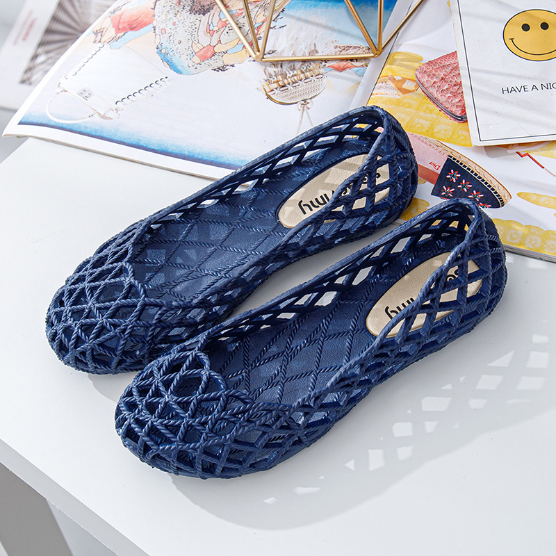 Summer Women Ladies Jelly Shoes Slip On Hollow Out Crystal Beach Flats Sandals - Picture 22 of 23