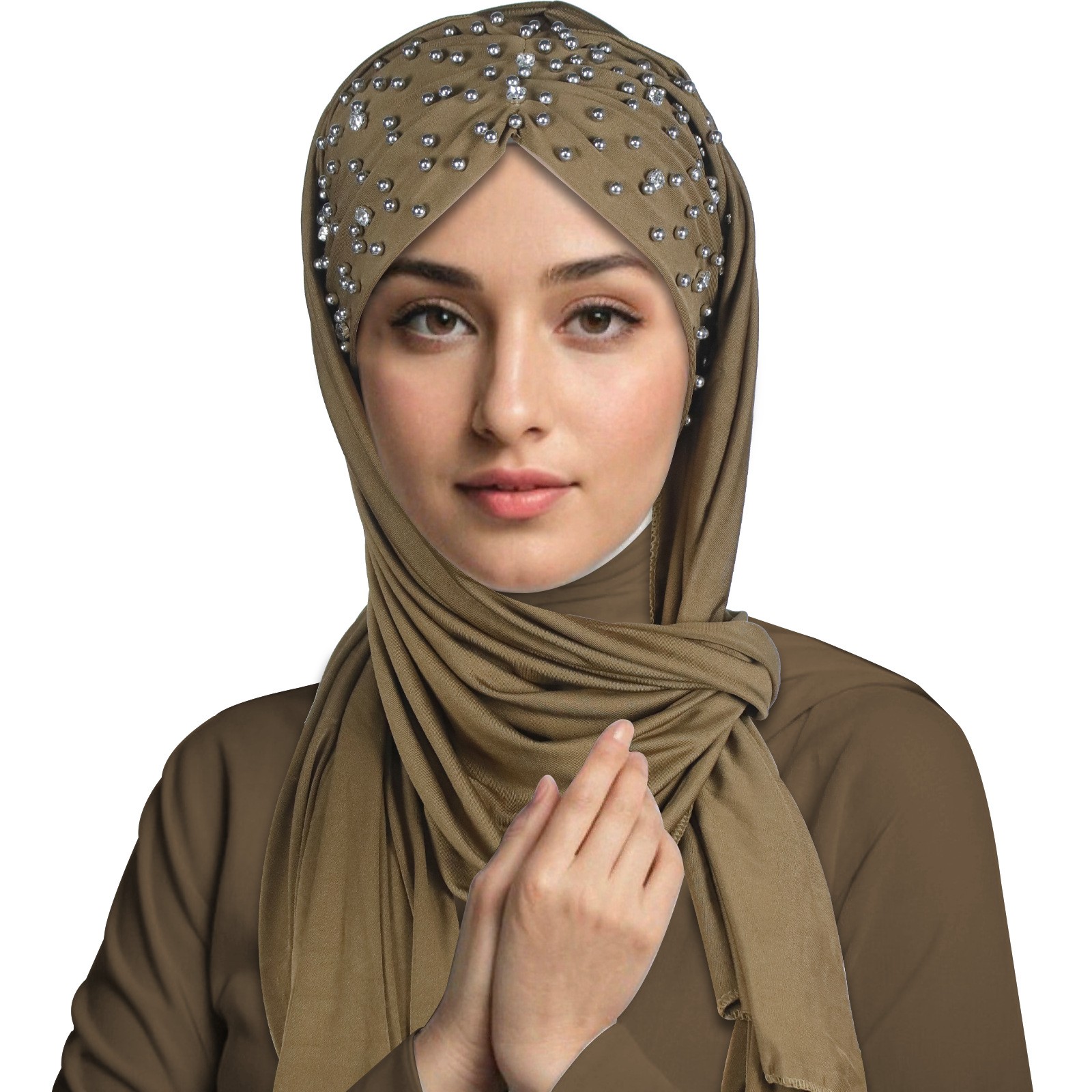 Mujeres musulmanas con cuentas hiyab bufanda envoltura cubierta para la cabeza pañuelo instantáneo chales estolas - Imagen 22 de 30