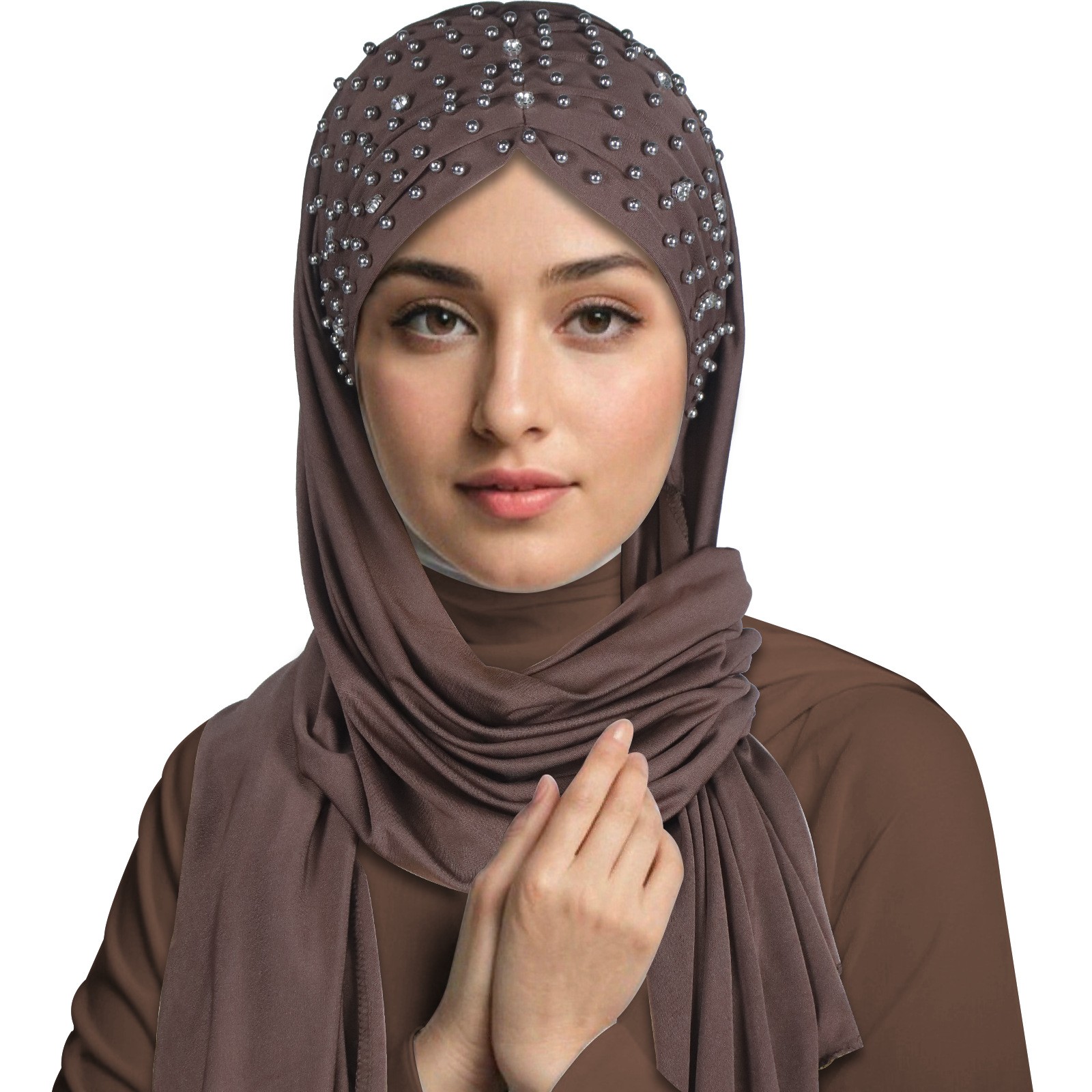 Mujeres musulmanas con cuentas hiyab bufanda envoltura cubierta para la cabeza pañuelo instantáneo chales estolas - Imagen 30 de 30