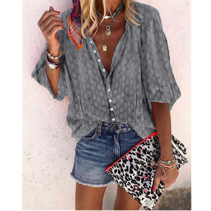 Sommer Neu Mode Damen Freizeit Bedruckt Kurzarm Locker Revers Shirt - Bild 12 von 14