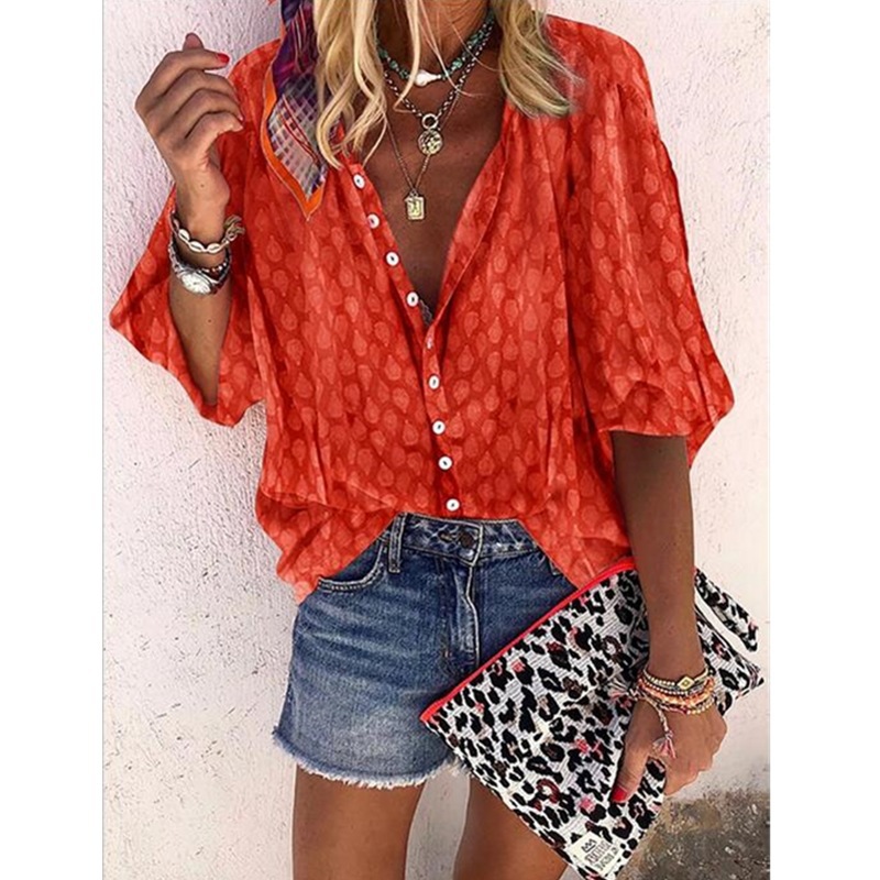 Sommer Neu Mode Damen Freizeit Bedruckt Kurzarm Locker Revers Shirt - Bild 14 von 14