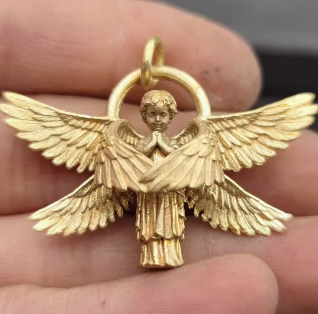 Angel's Wings Pendant Guardian Little Angel Brass Pendant Cupid Metal Ornament - Picture 11 of 27