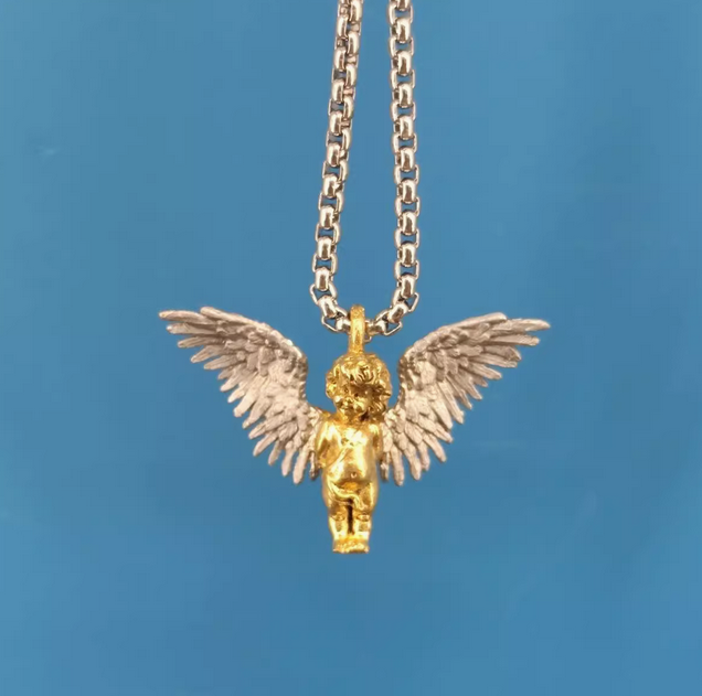 Angel's Wings Pendant Guardian Little Angel Brass Pendant Cupid Metal Ornament - Picture 15 of 27