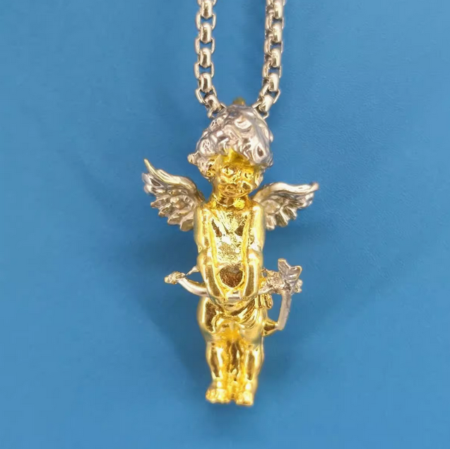Angel's Wings Pendant Guardian Little Angel Brass Pendant Cupid Metal Ornament - Picture 24 of 27