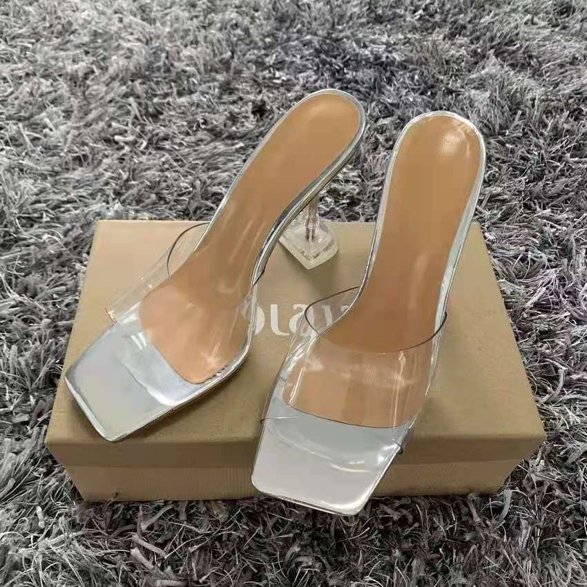 Women Pumps Sandals Open Toe High Heels Slippers Shoes Pvc Clear Sandals Slip On - Picture 13 of 13