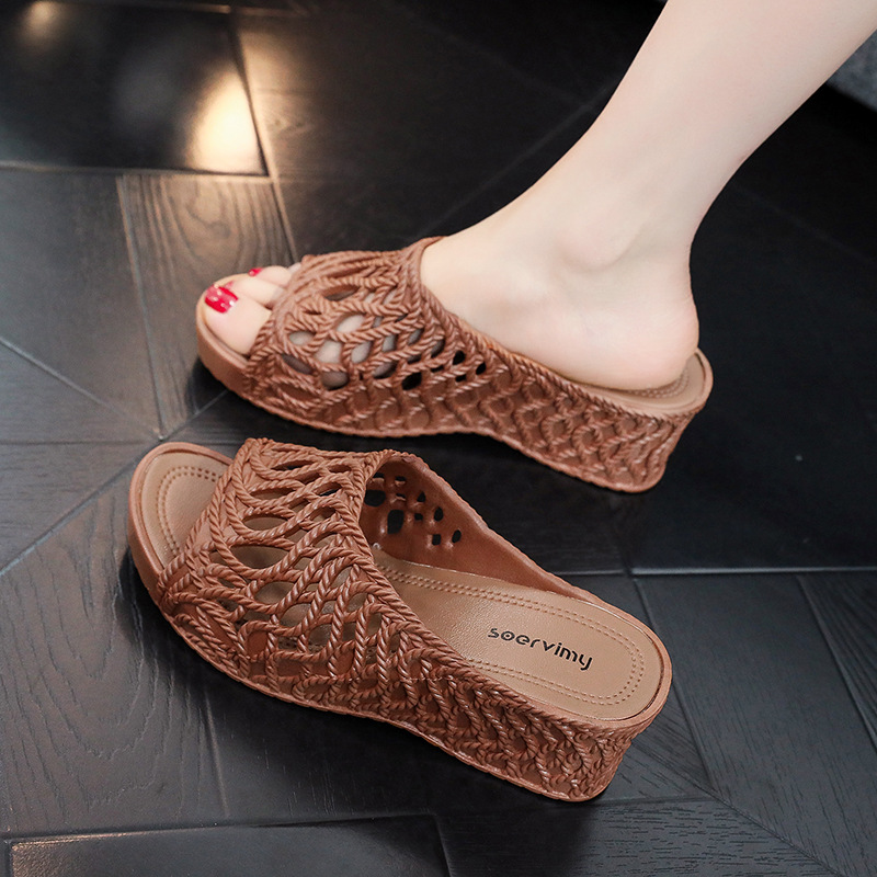 Womens Wedge Heel Sandals Casual Slippers Ladies Summer Slip On Shoes Mules Size