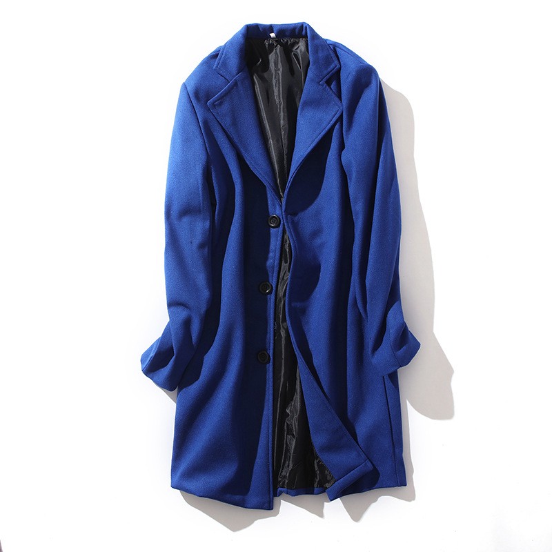 Men Single Breasted Trench Coat Pea Coat Notch Lapel Long Casual Overcoat - Picture 20 of 23
