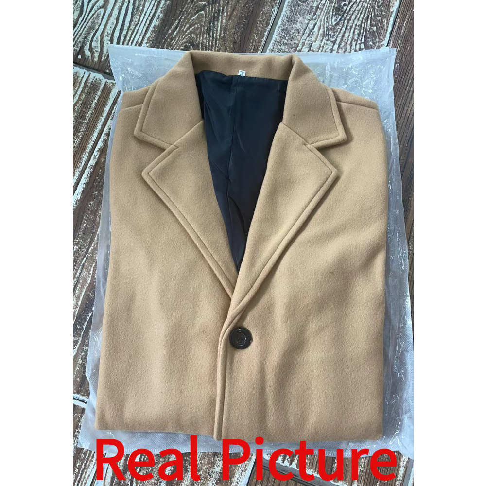 Men Single Breasted Trench Coat Pea Coat Notch Lapel Long Casual Overcoat - Picture 21 of 23
