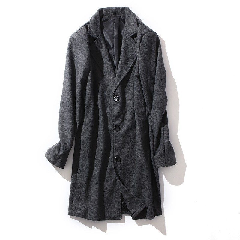 Men Single Breasted Trench Coat Pea Coat Notch Lapel Long Casual Overcoat - Picture 22 of 23