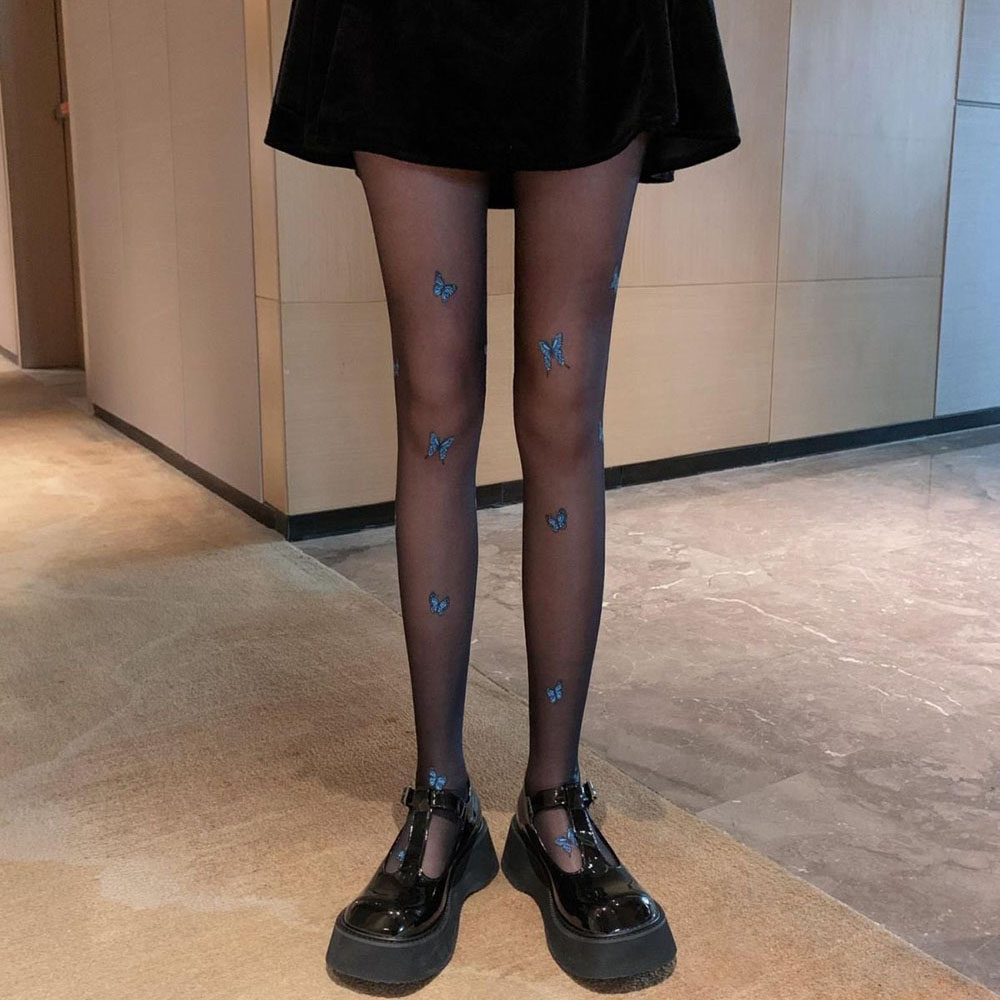 Black Butterfly Print Thin Pantyhose for Women Summer Fashion Tights - Picture 20 of 21