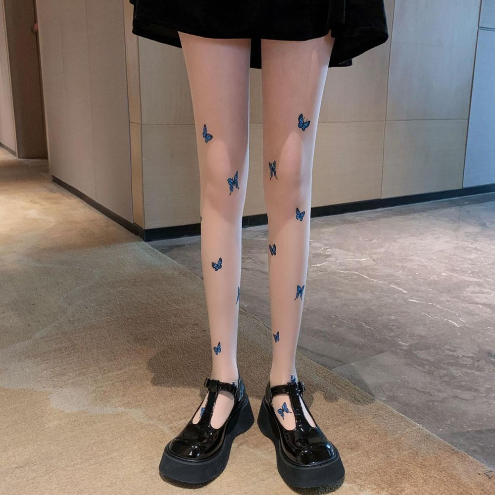 Black Butterfly Print Thin Pantyhose for Women Summer Fashion Tights - Picture 21 of 21