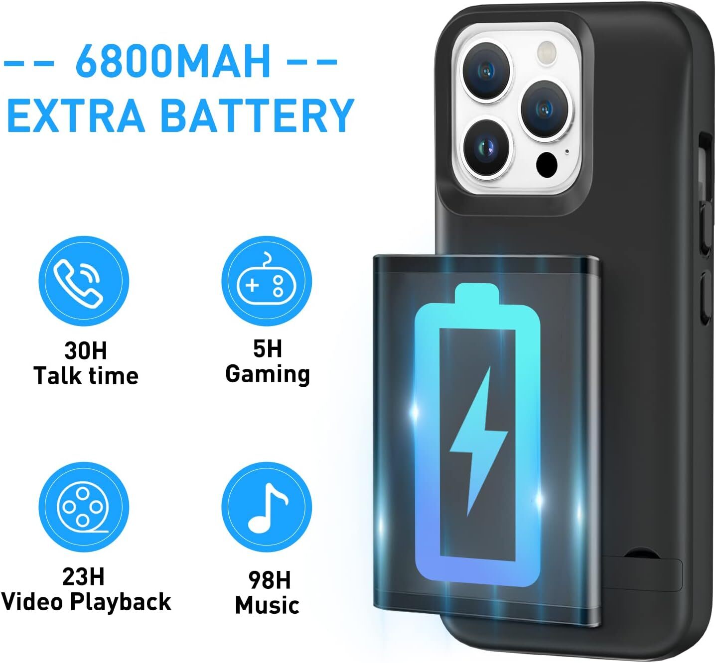 6000mAh Akku Ladecase Fr iPhone 15 Pro Max 14Plus 13 12 Powerbank + Ständer - Bild 8 von 17