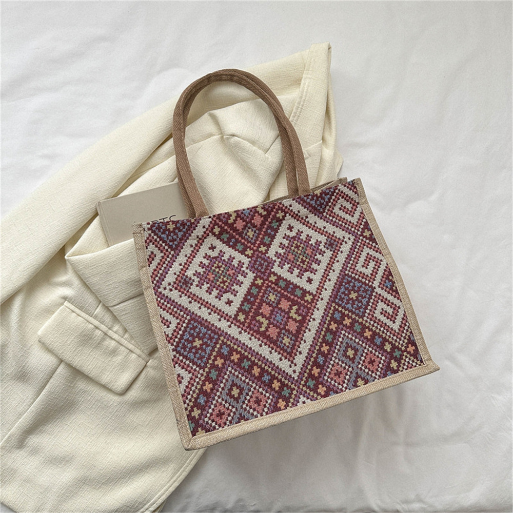 Ethnic Style Linen Tote Bag Large Capacity Multicolor Women's Handbag 33.5x28.5c - Picture 21 of 23