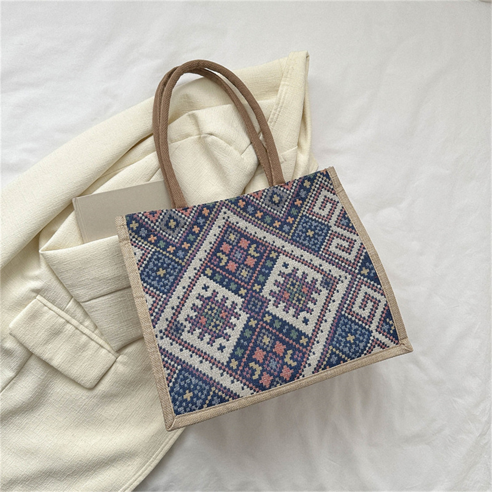Ethnic Style Linen Tote Bag Large Capacity Multicolor Women's Handbag 33.5x28.5c - Picture 22 of 23