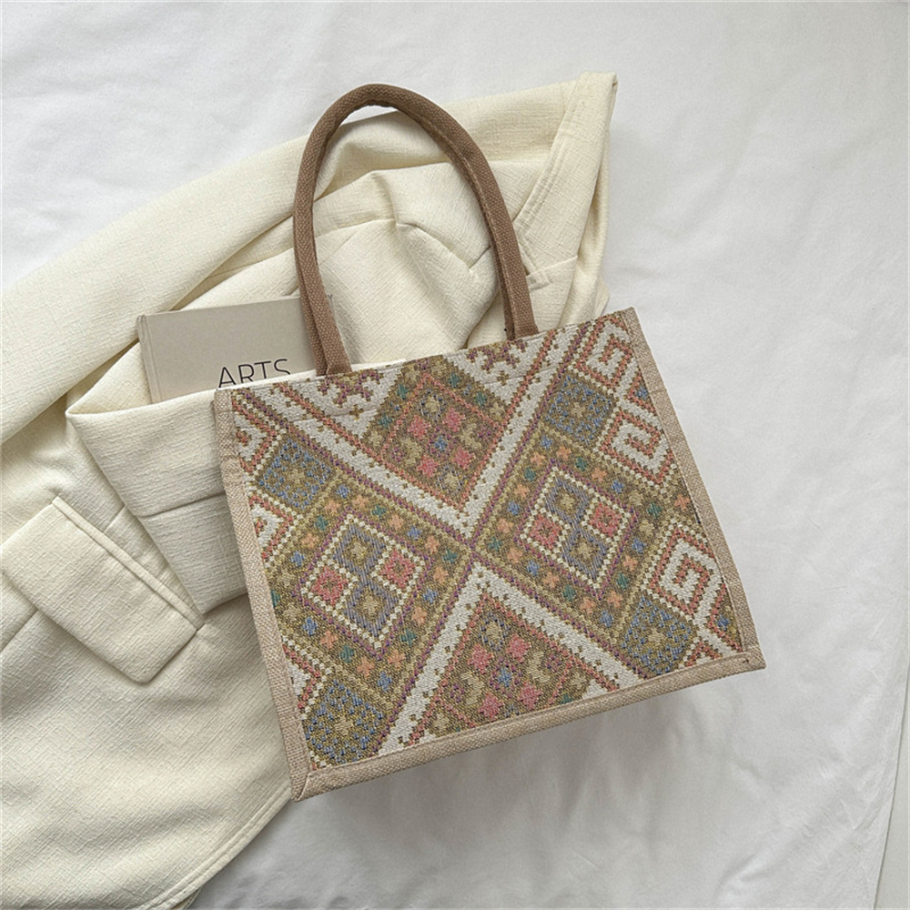 Ethnic Style Linen Tote Bag Large Capacity Multicolor Women's Handbag 33.5x28.5c - Picture 23 of 23