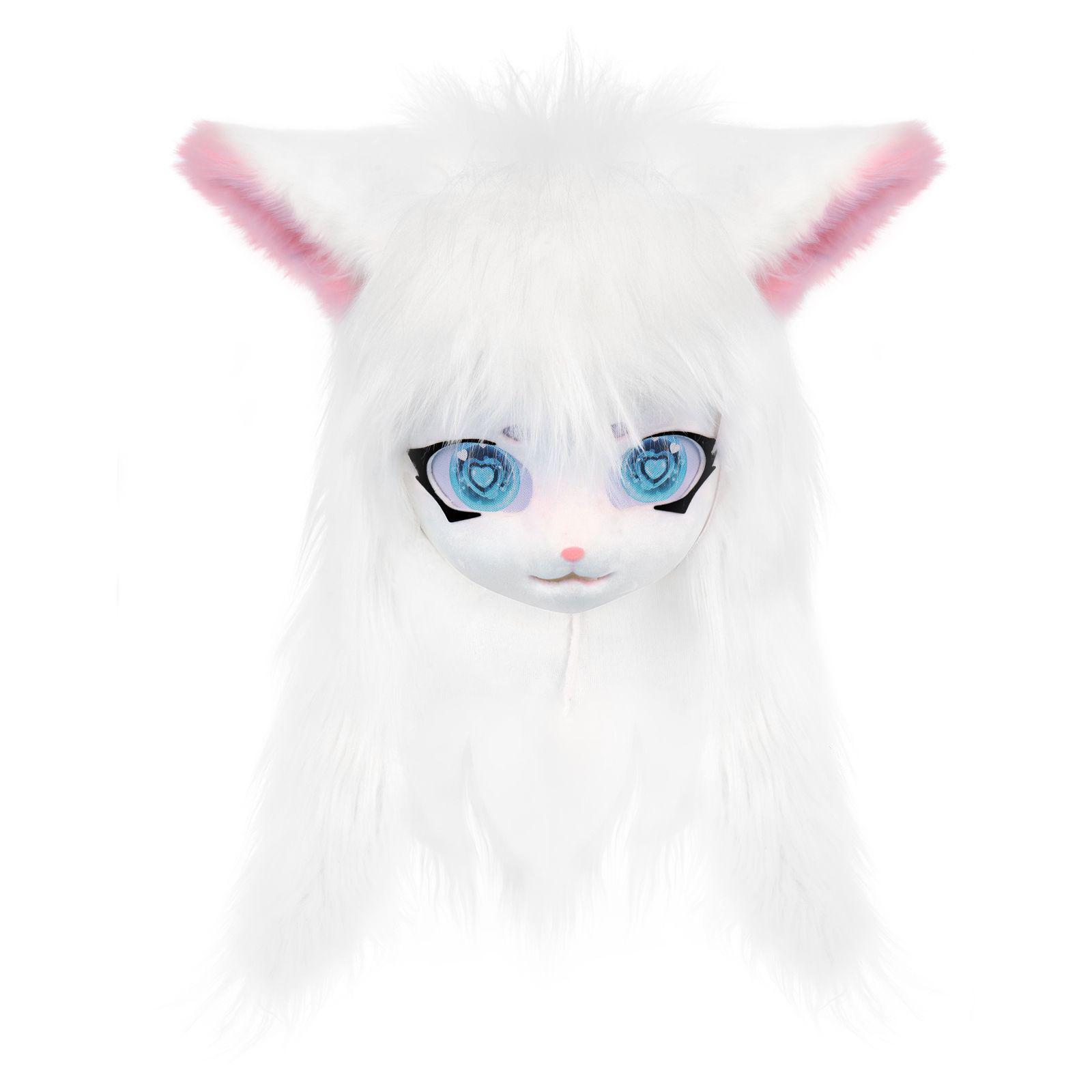 Copricapo indossabile Carino Fursuit Kig Series Lolita orecchie di gatto cos peluche testa di animale - Foto 24 di 35