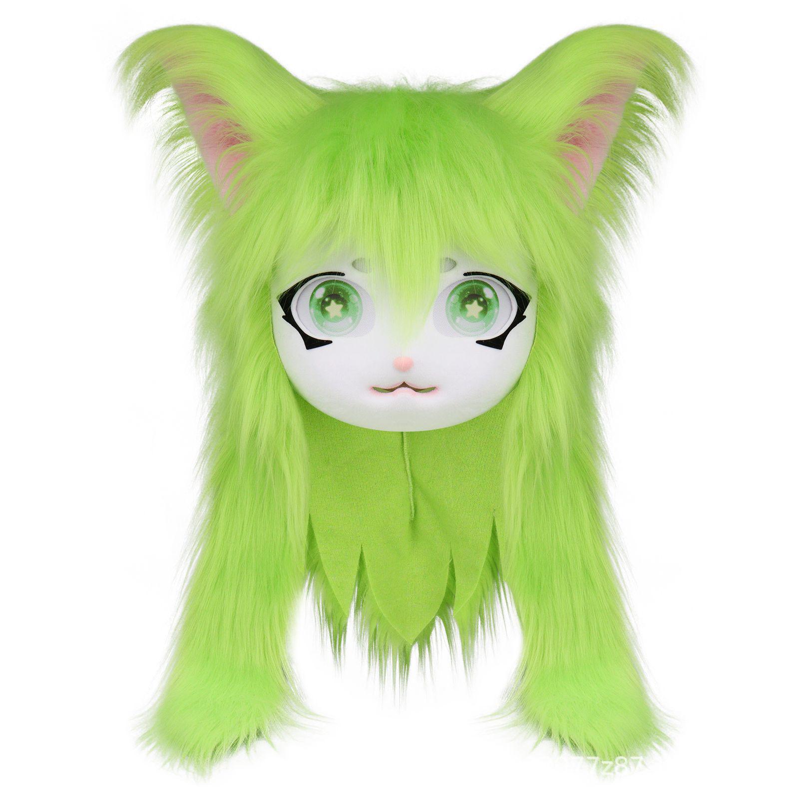 Copricapo indossabile Carino Fursuit Kig Series Lolita orecchie di gatto cos peluche testa di animale - Foto 26 di 35