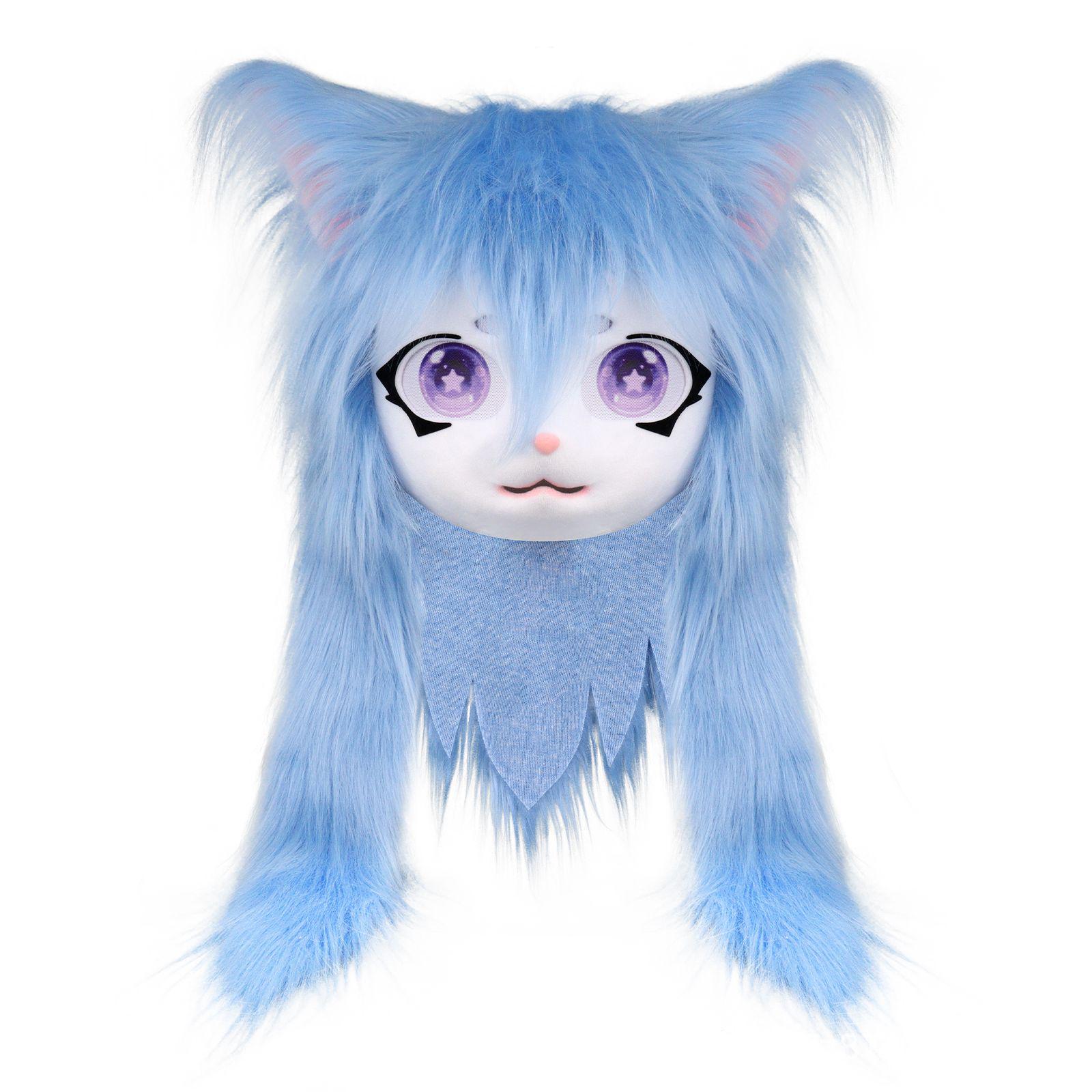 Copricapo indossabile Carino Fursuit Kig Series Lolita orecchie di gatto cos peluche testa di animale - Foto 27 di 35