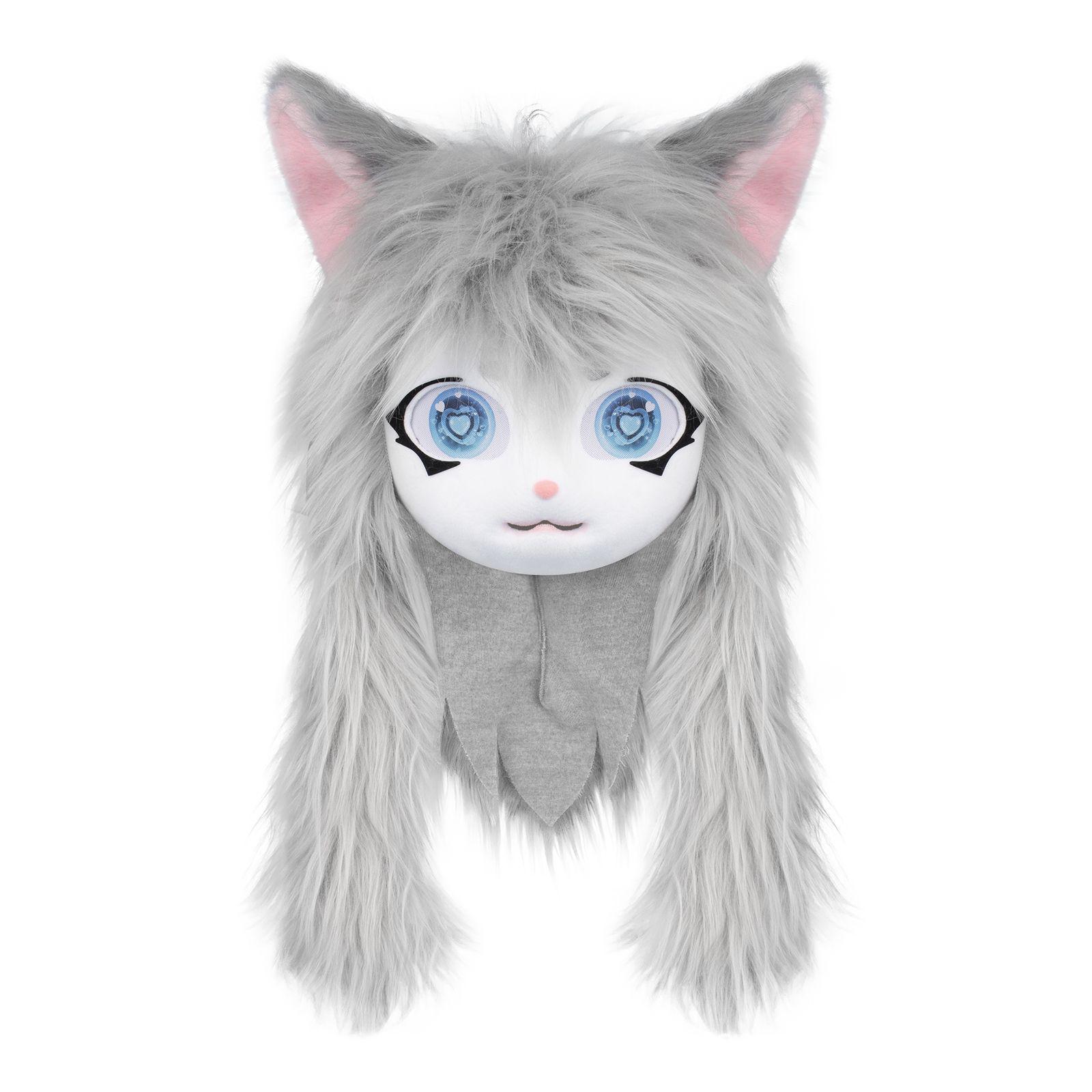 Copricapo indossabile Carino Fursuit Kig Series Lolita orecchie di gatto cos peluche testa di animale - Foto 28 di 35