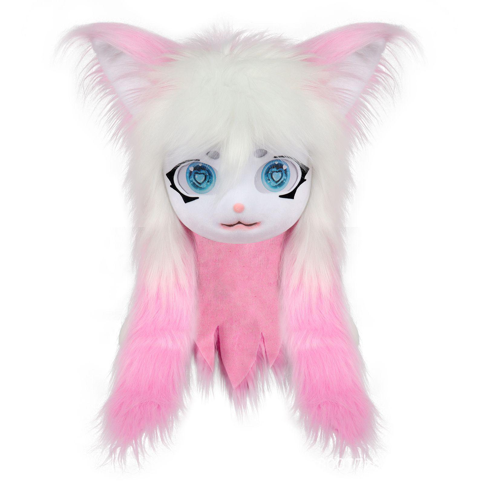Copricapo indossabile Carino Fursuit Kig Series Lolita orecchie di gatto cos peluche testa di animale - Foto 31 di 35