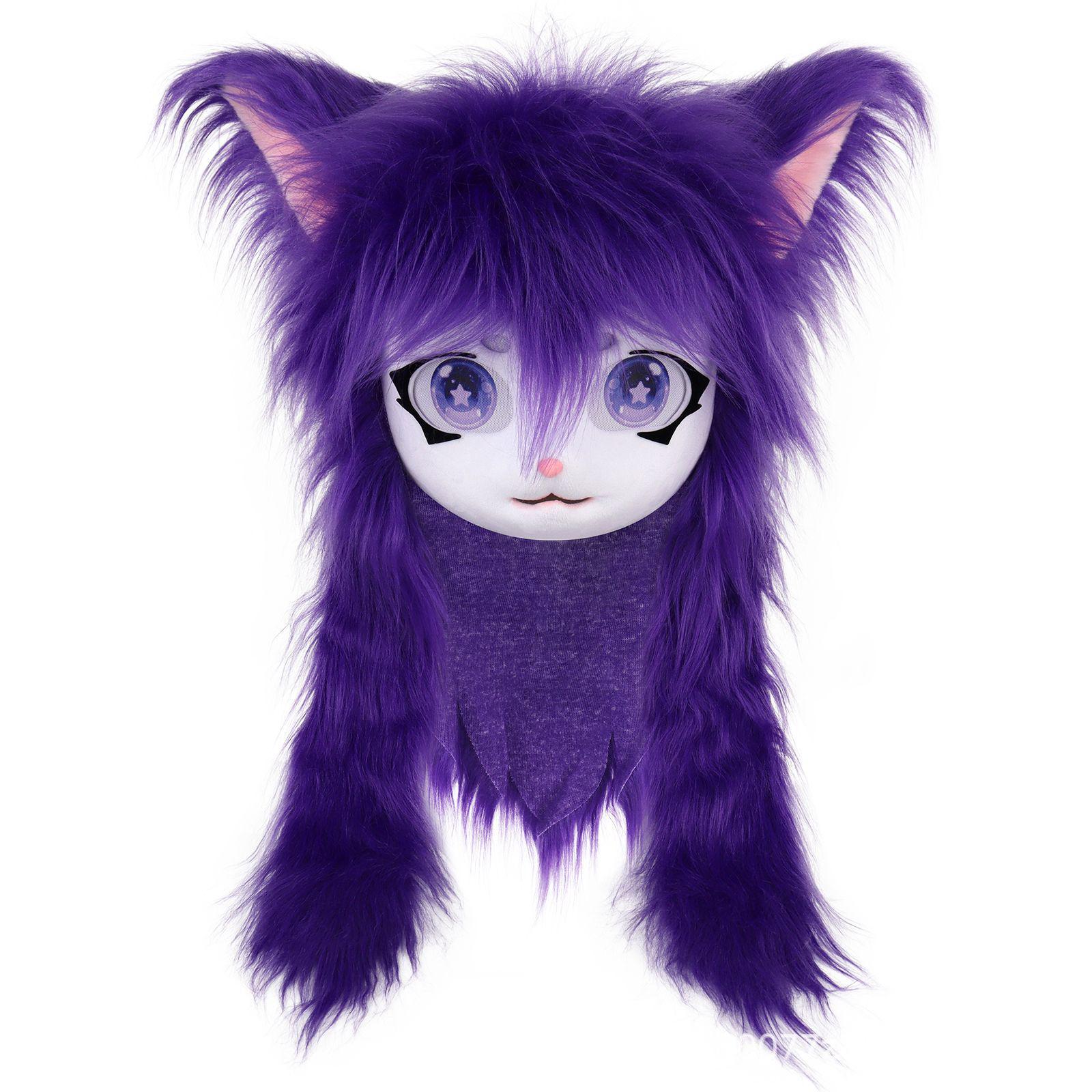 Copricapo indossabile Carino Fursuit Kig Series Lolita orecchie di gatto cos peluche testa di animale - Foto 33 di 35