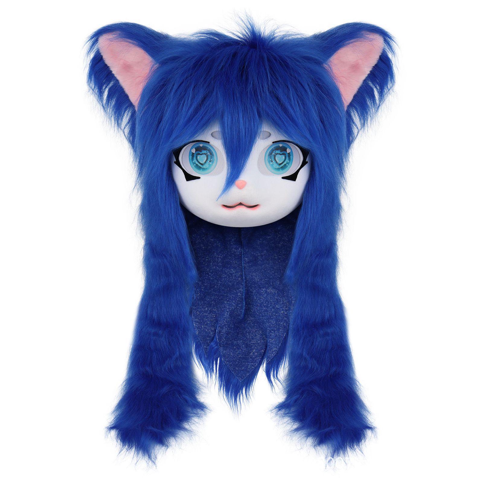 Copricapo indossabile Carino Fursuit Kig Series Lolita orecchie di gatto cos peluche testa di animale - Foto 34 di 35