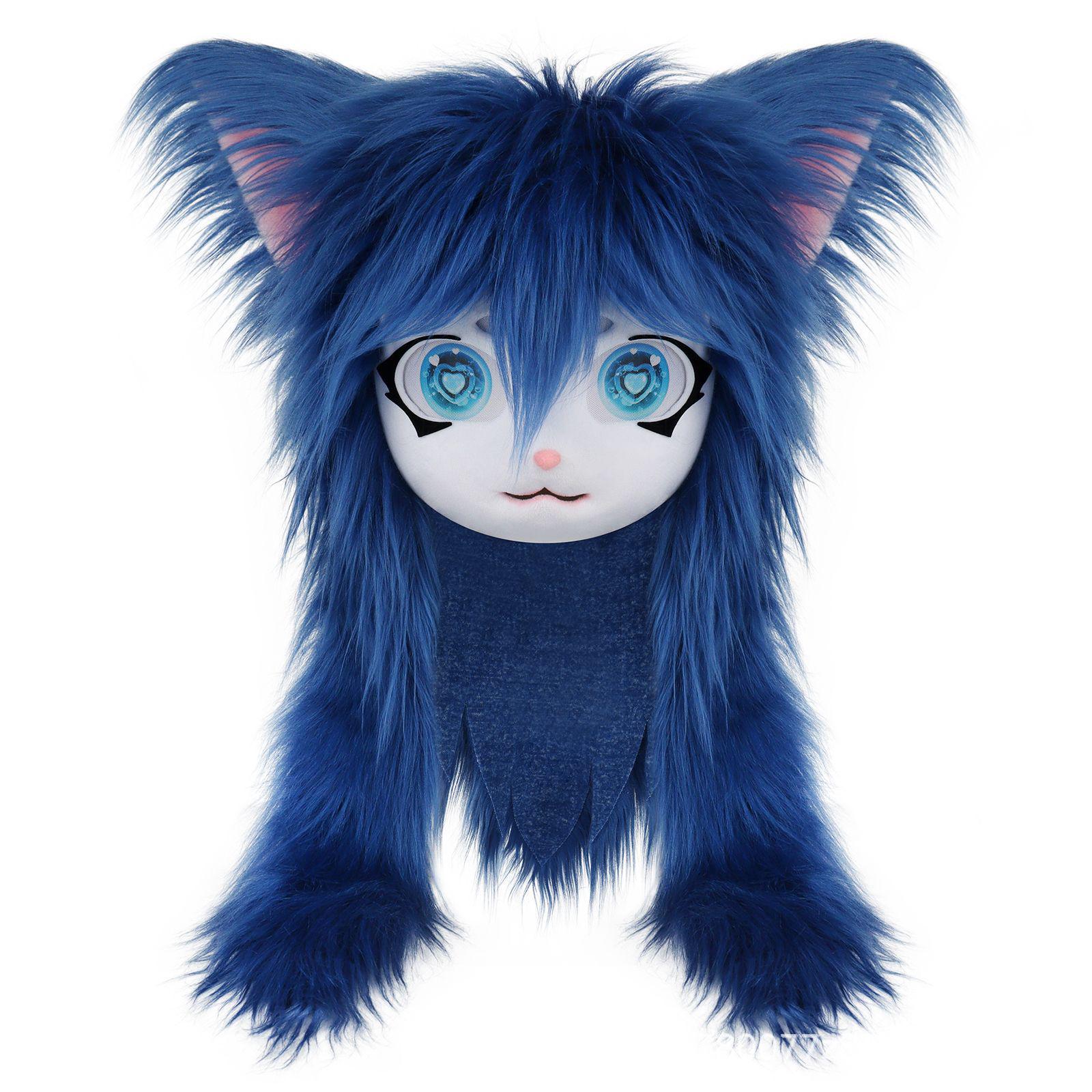 Copricapo indossabile Carino Fursuit Kig Series Lolita orecchie di gatto cos peluche testa di animale - Foto 35 di 35