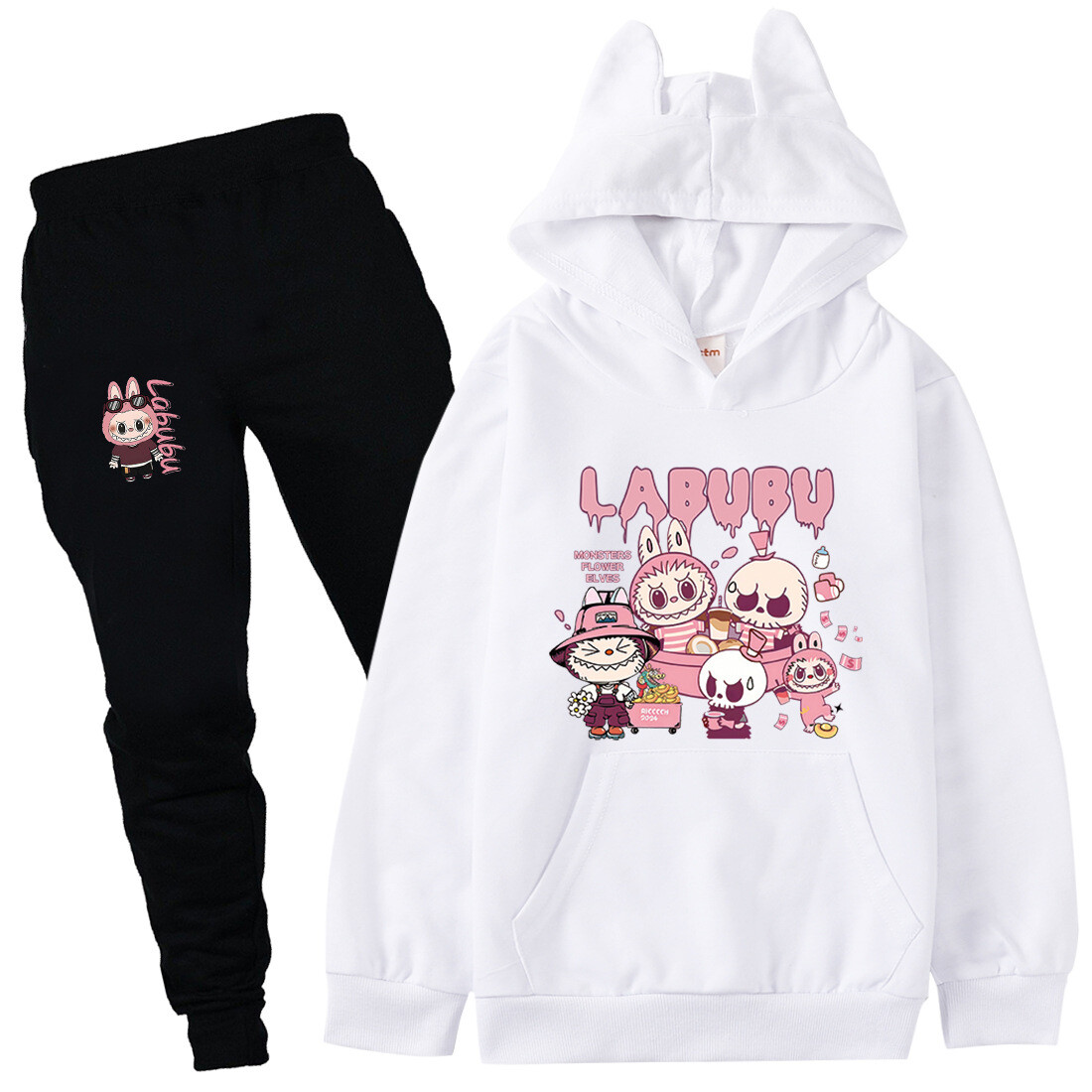Boys Girls Labubu Tracksuit Cosplay Costume Kids Cartoon Hoodie Top+Pants Outfit - Picture 34 of 48
