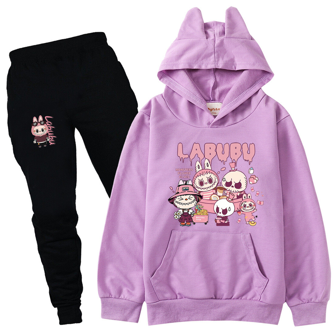 Boys Girls Labubu Tracksuit Cosplay Costume Kids Cartoon Hoodie Top+Pants Outfit - Picture 33 of 48