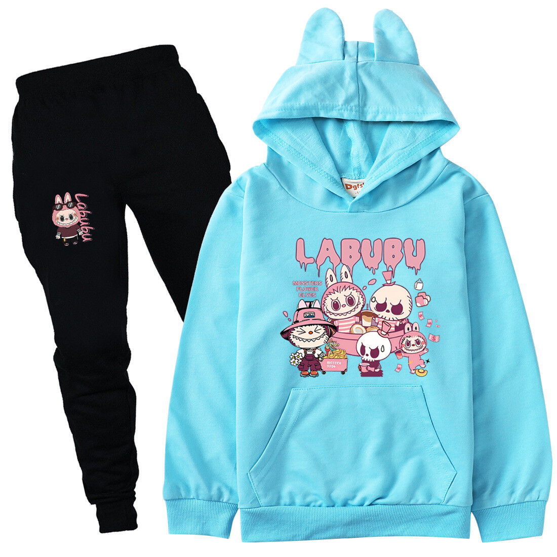 Boys Girls Labubu Tracksuit Cosplay Costume Kids Cartoon Hoodie Top+Pants Outfit - Picture 32 of 48