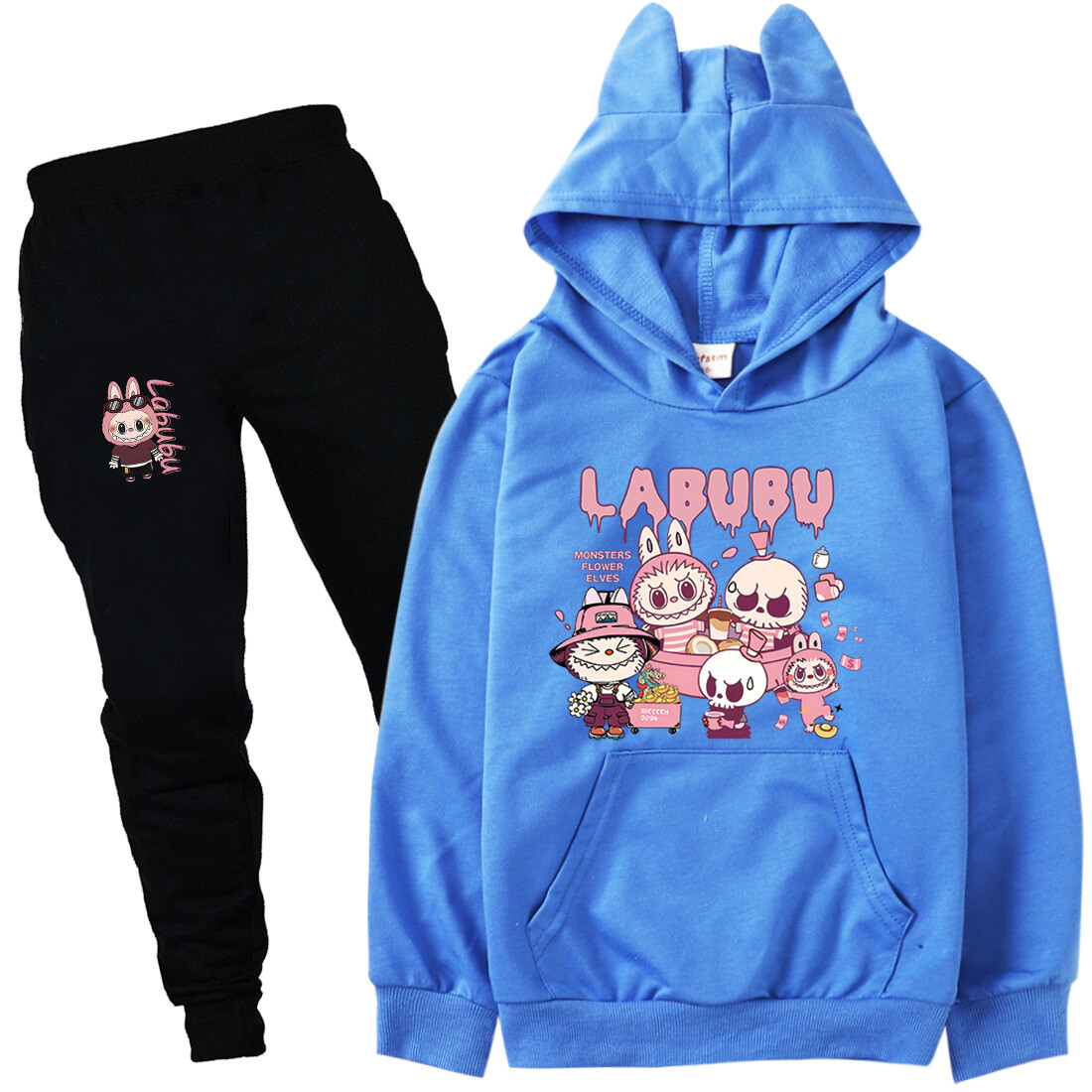 Boys Girls Labubu Tracksuit Cosplay Costume Kids Cartoon Hoodie Top+Pants Outfit - Picture 31 of 48