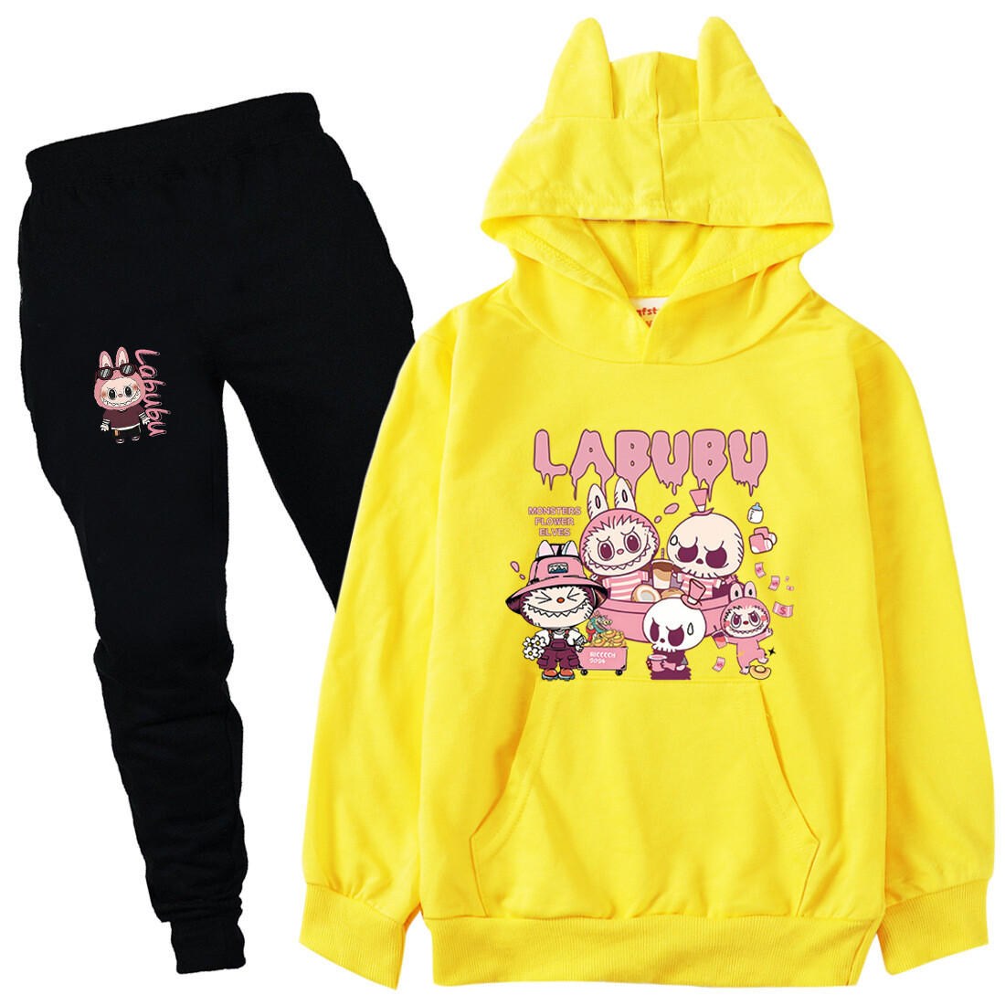 Boys Girls Labubu Tracksuit Cosplay Costume Kids Cartoon Hoodie Top+Pants Outfit - Picture 30 of 48