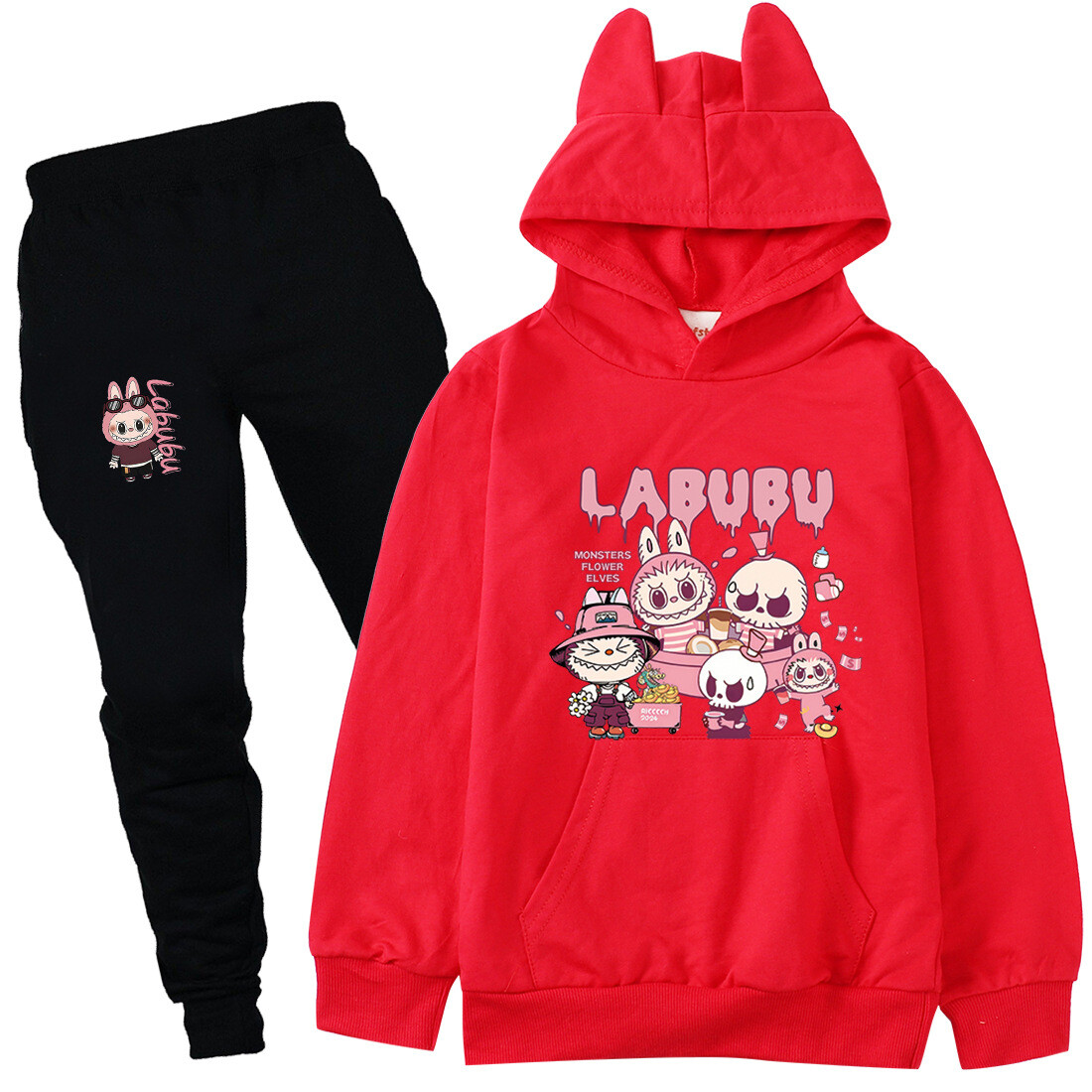 Boys Girls Labubu Tracksuit Cosplay Costume Kids Cartoon Hoodie Top+Pants Outfit - Picture 25 of 48