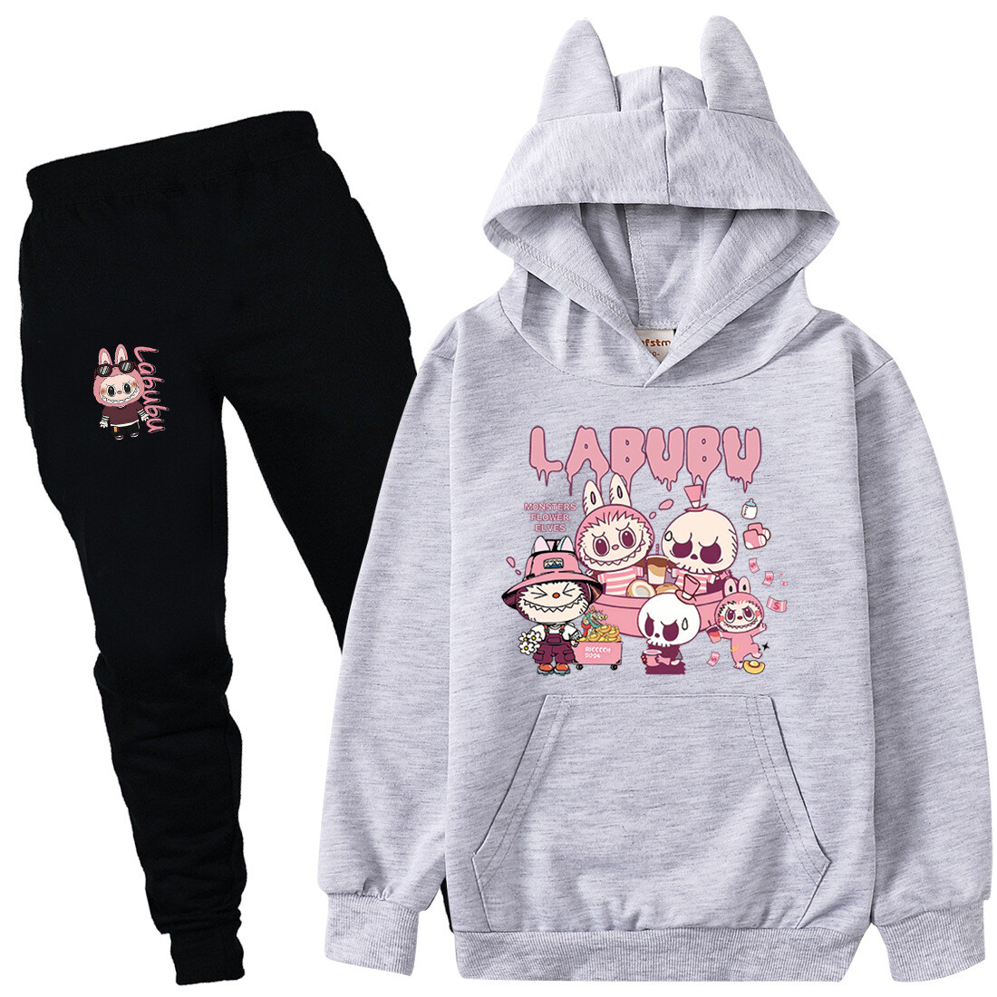 Boys Girls Labubu Tracksuit Cosplay Costume Kids Cartoon Hoodie Top+Pants Outfit - Picture 35 of 48