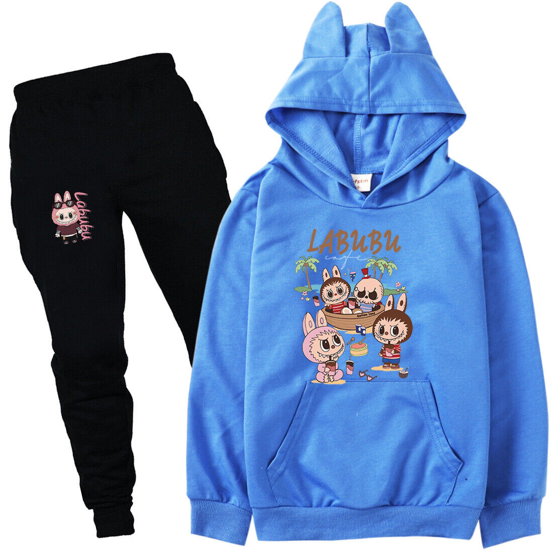 Boys Girls Labubu Tracksuit Cosplay Costume Kids Cartoon Hoodie Top+Pants Outfit - Picture 43 of 48