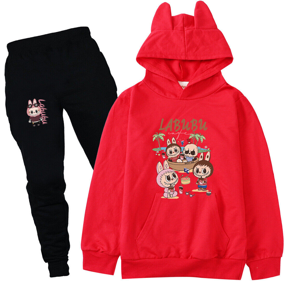 Boys Girls Labubu Tracksuit Cosplay Costume Kids Cartoon Hoodie Top+Pants Outfit - Picture 37 of 48