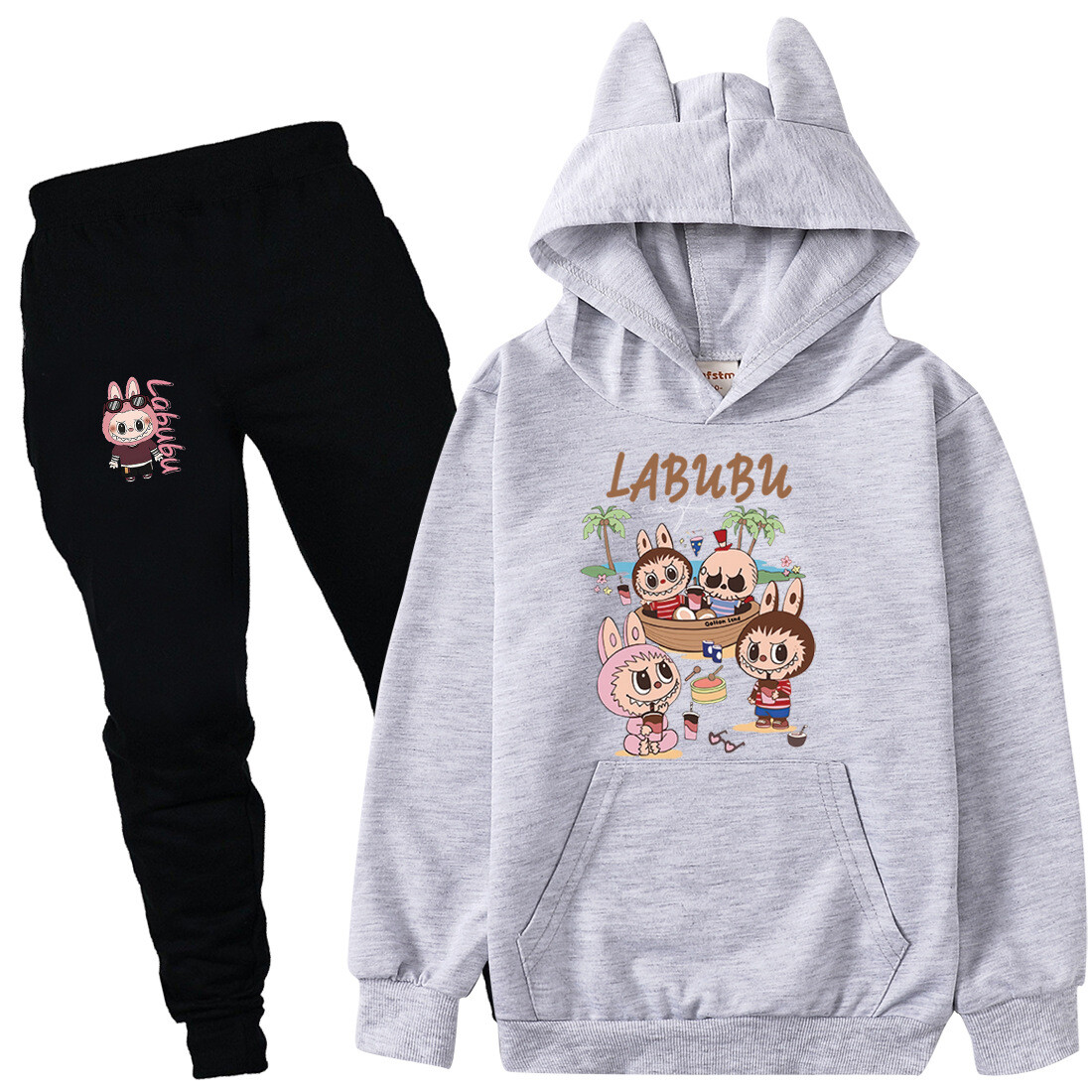 Boys Girls Labubu Tracksuit Cosplay Costume Kids Cartoon Hoodie Top+Pants Outfit - Picture 47 of 48