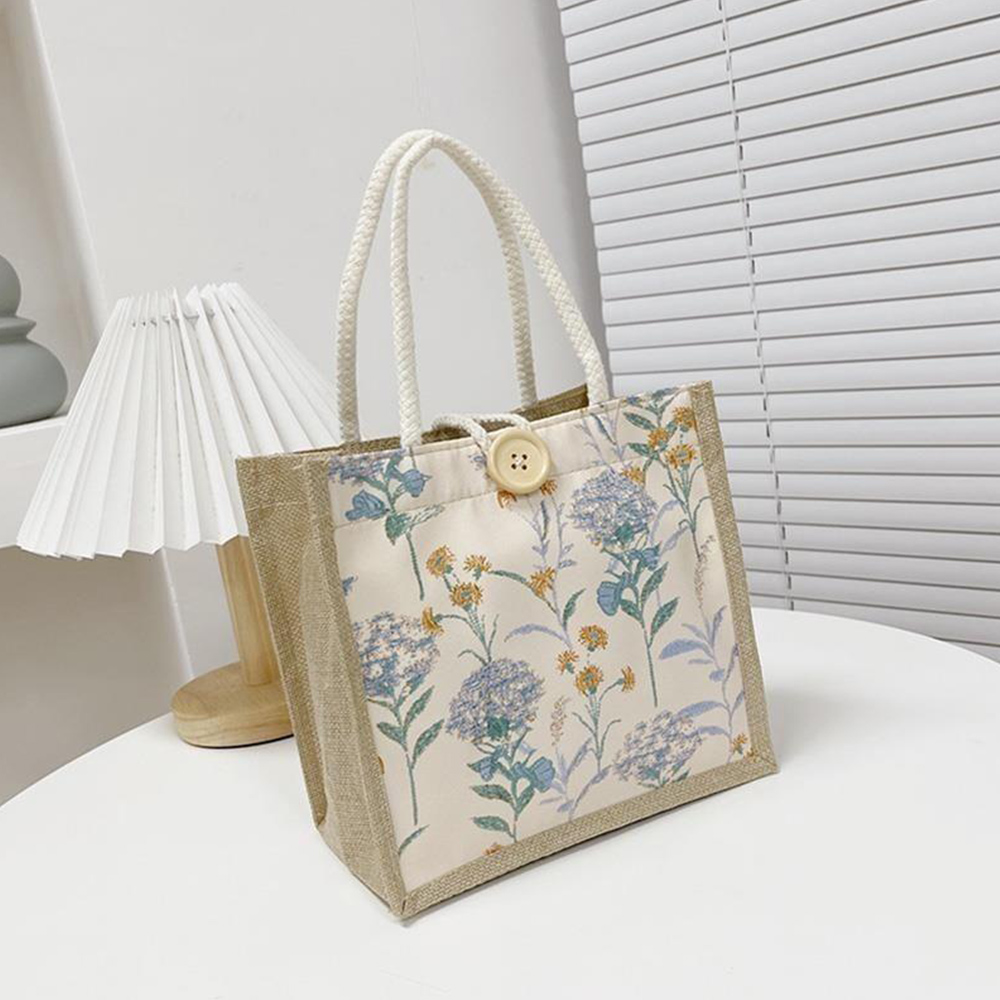 Multicolor Printed Linen Tote Bag For Women Casual Handbag 20x20x10cm - Picture 25 of 28