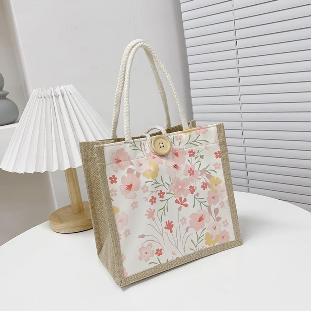 Multicolor Printed Linen Tote Bag For Women Casual Handbag 20x20x10cm - Picture 26 of 28