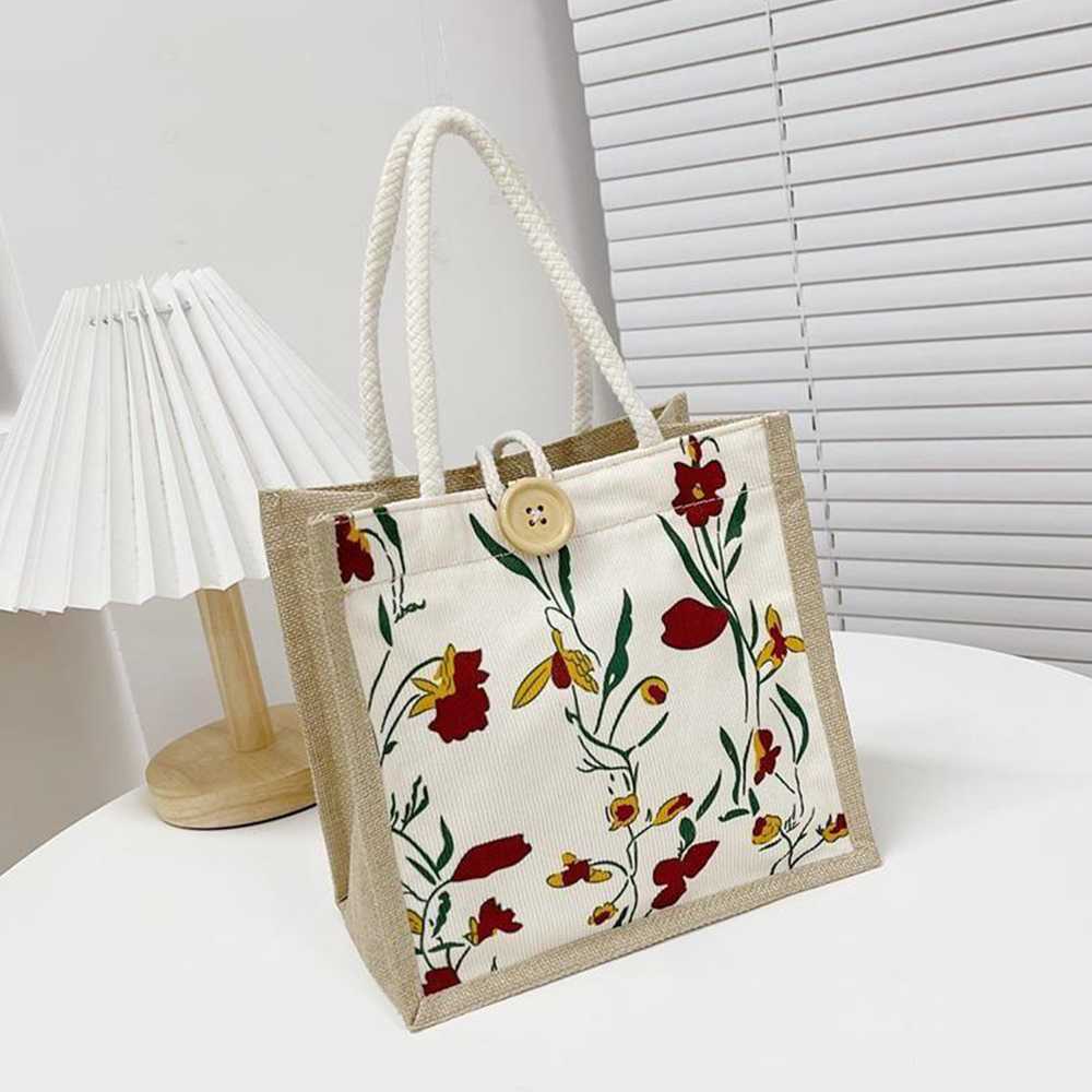 Multicolor Printed Linen Tote Bag For Women Casual Handbag 20x20x10cm - Picture 27 of 28
