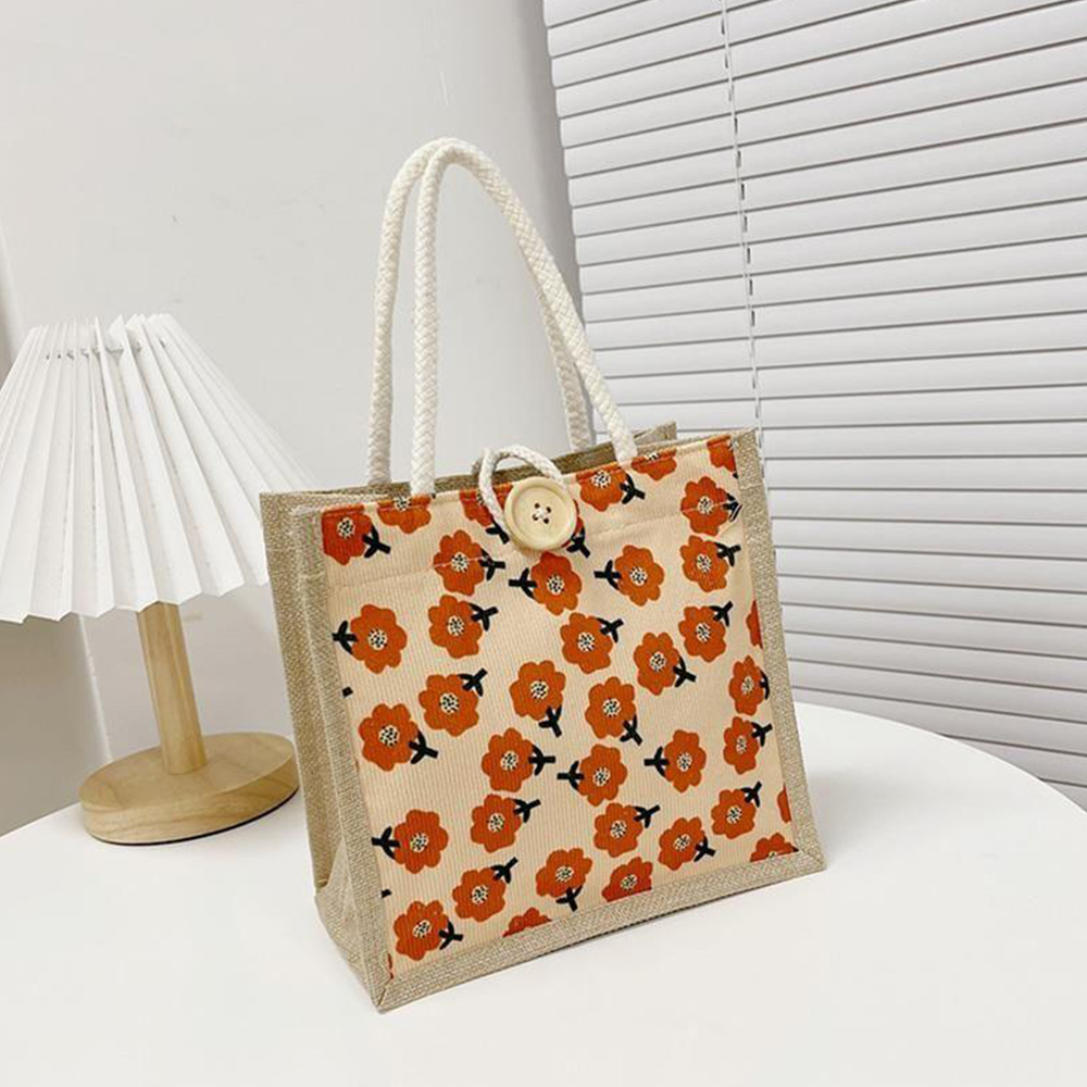 Multicolor Printed Linen Tote Bag For Women Casual Handbag 20x20x10cm - Picture 28 of 28