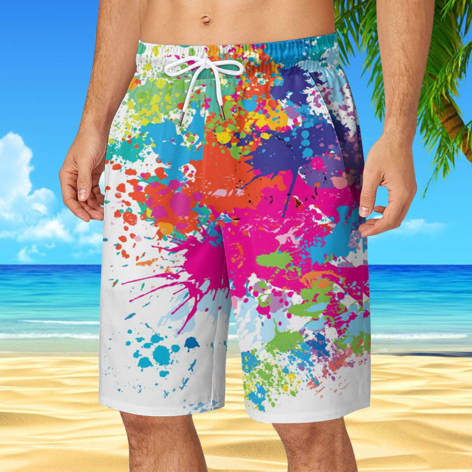 Mens Summer Holiday Beach Pants Drawstring Loose Floral Tropical Shorts - Picture 11 of 12
