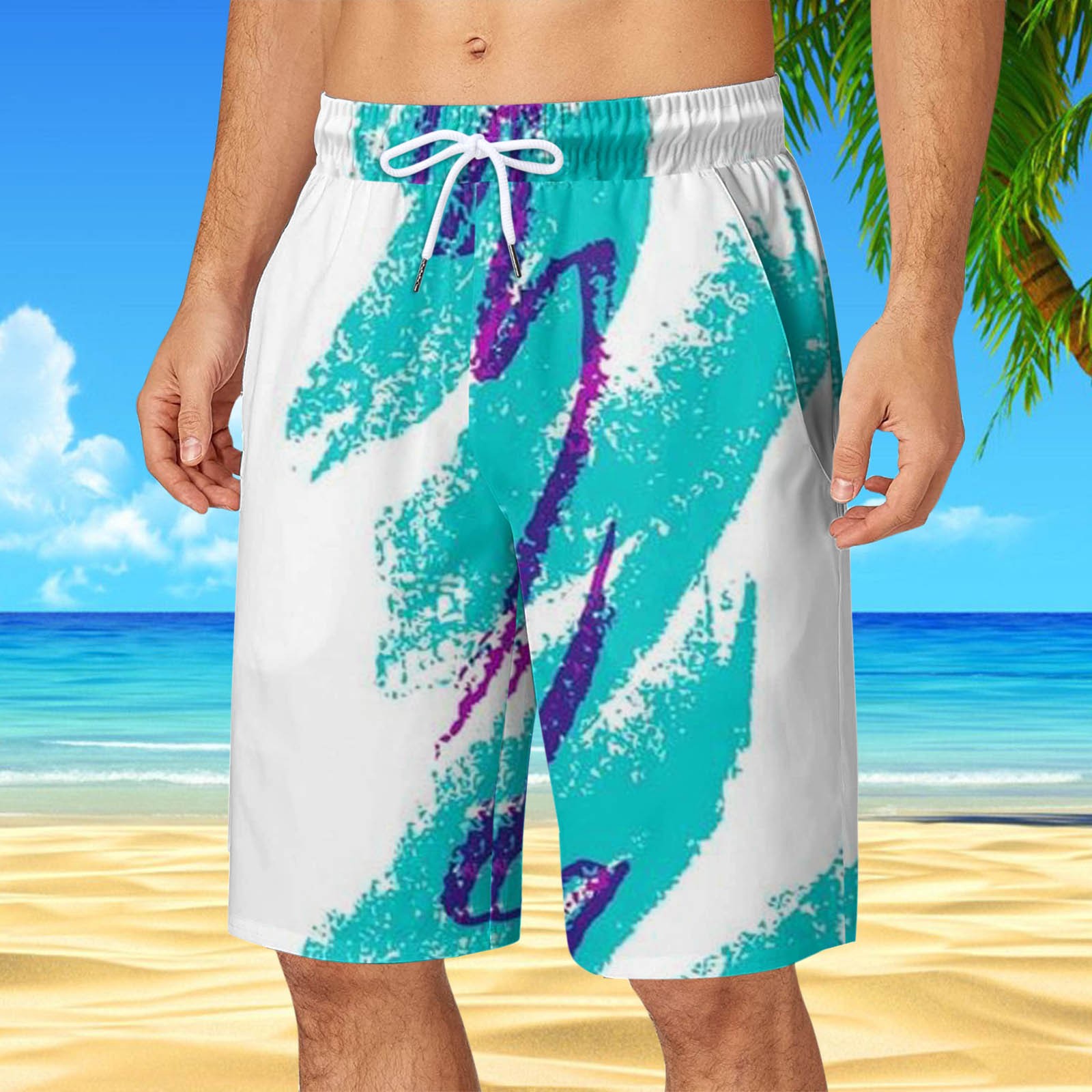 Mens Summer Holiday Beach Pants Drawstring Loose Floral Tropical Shorts - Picture 10 of 12