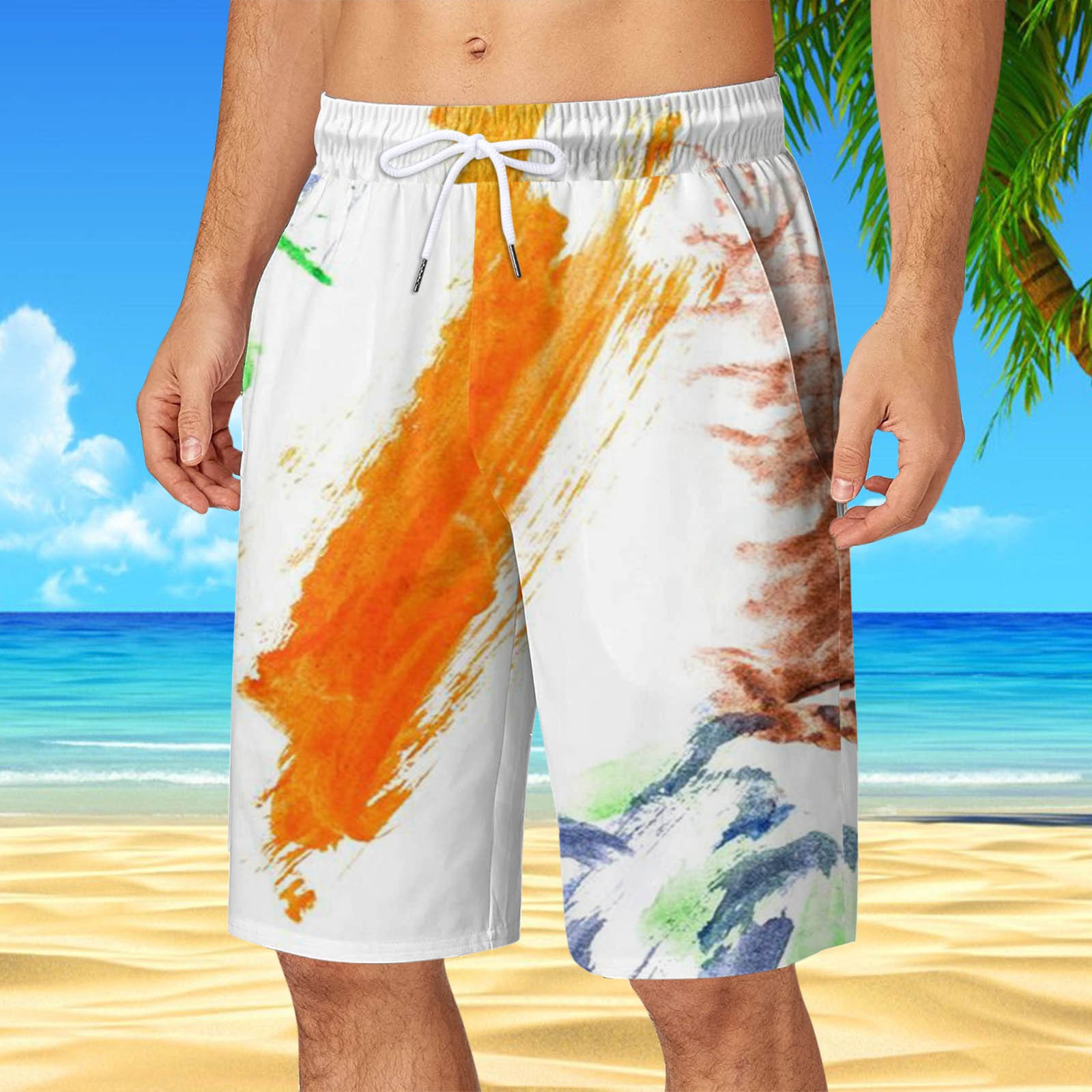 Mens Summer Holiday Beach Pants Drawstring Loose Floral Tropical Shorts - Picture 12 of 12