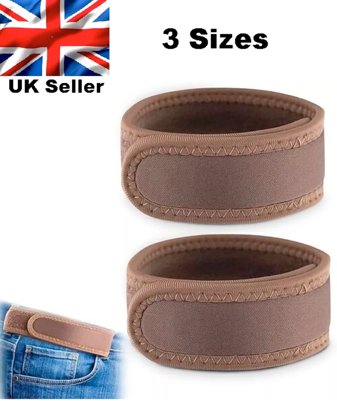 No buckle belt Adjustable x2 strong Elastic 4 colours 3 sizes
