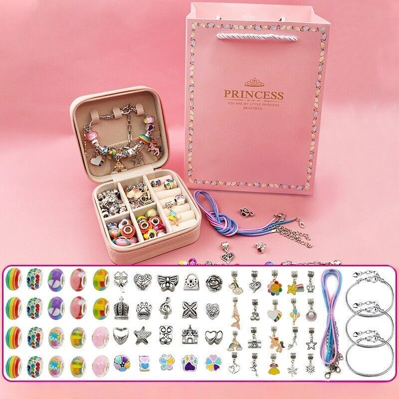 Girls Bracelet Making Kit Beads Jewellery Charms Pendant Set DIY Craft Kids Gift - Picture 12 of 15
